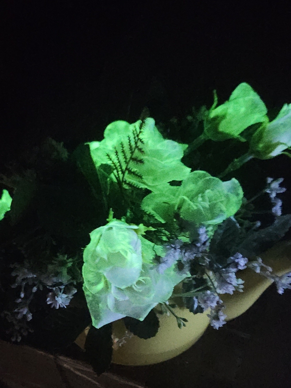 Glow in the dark; Artificial White Rose Bouquet in teapot for Fun DΓ©cor